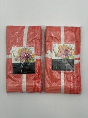 8  Cynthia Rowley New York Coral Dinner Napkins 20"x20" Striped Edges